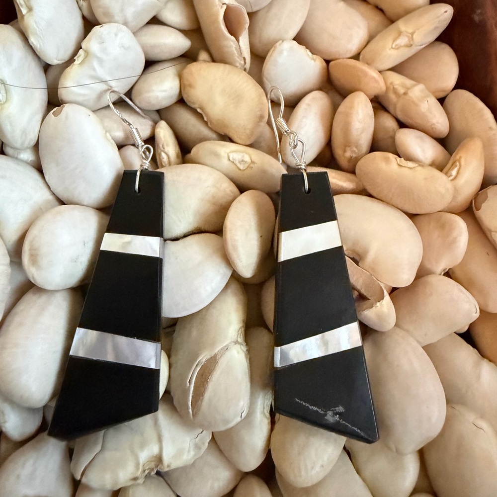Warren Nieto Mother of Pearl and Jet Earrings